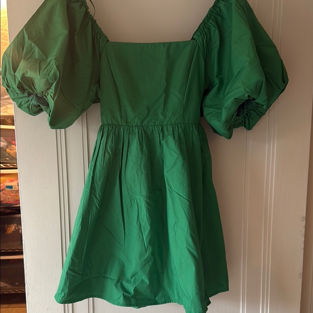 Sugarlips Green Smocked Sundress with Puff Sleeves for Wedding Guest